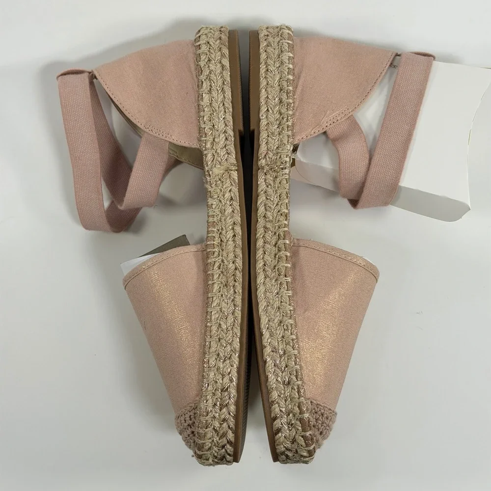 Kenneth Cole Reaction Size-10 Beech Rose Metallic Espadrille Flat Ankle Strap